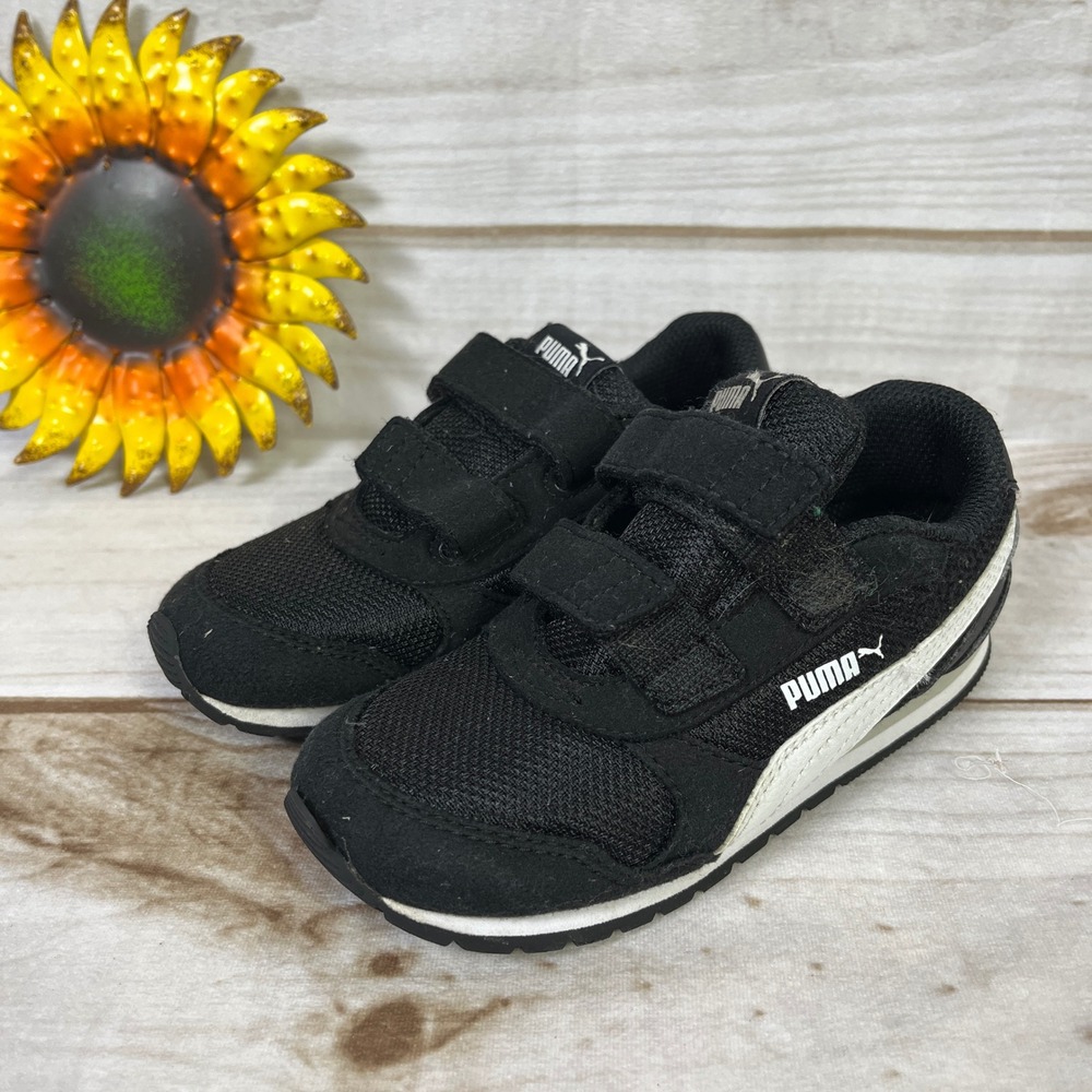 Kids Puma Black White Hook and‎ Loop Sneakers Shoes Size 10C